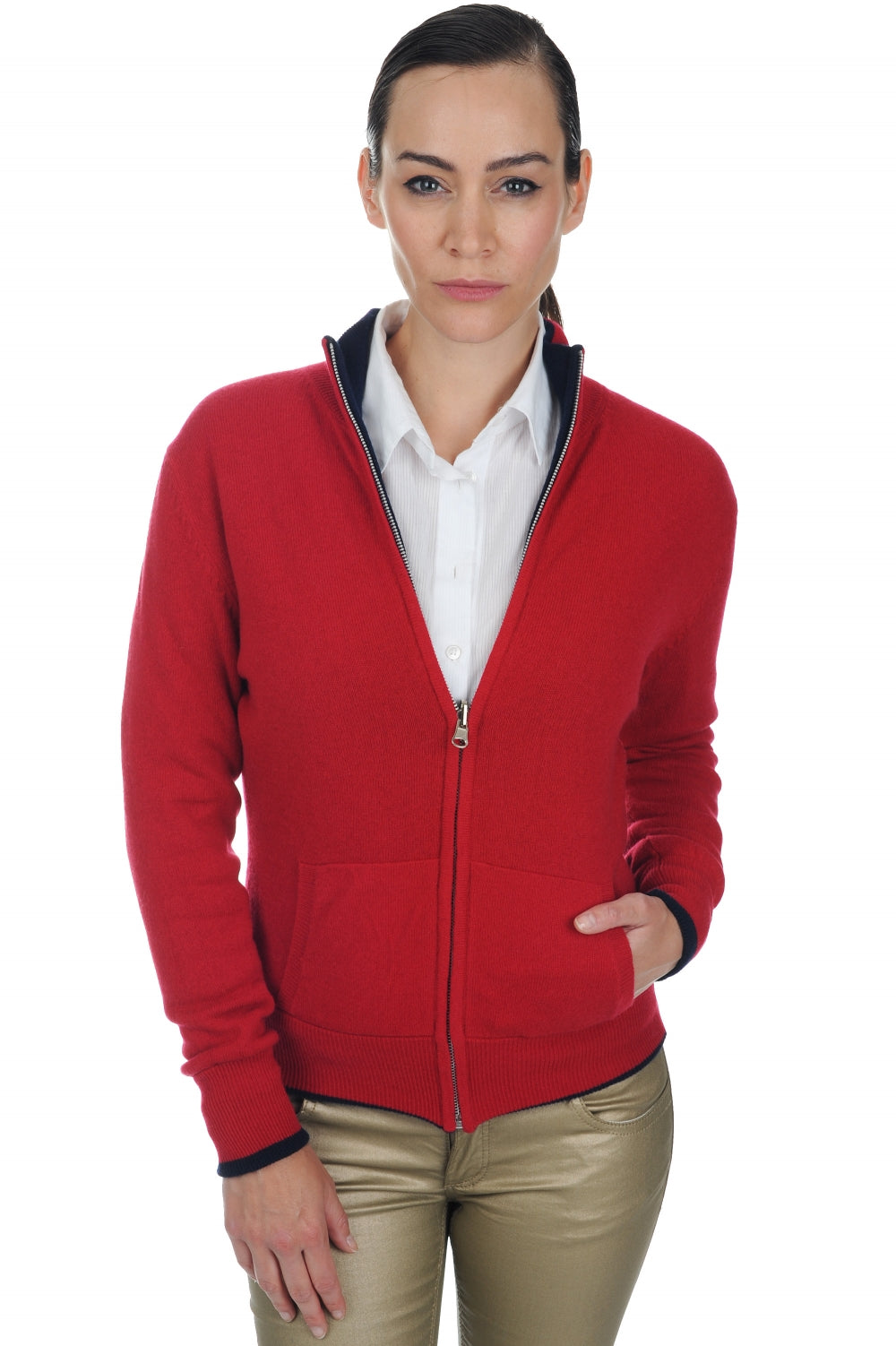 Akemi Kaschmirpullover Damen - Dunkelmarineblau-Samtrot - Mahogany
