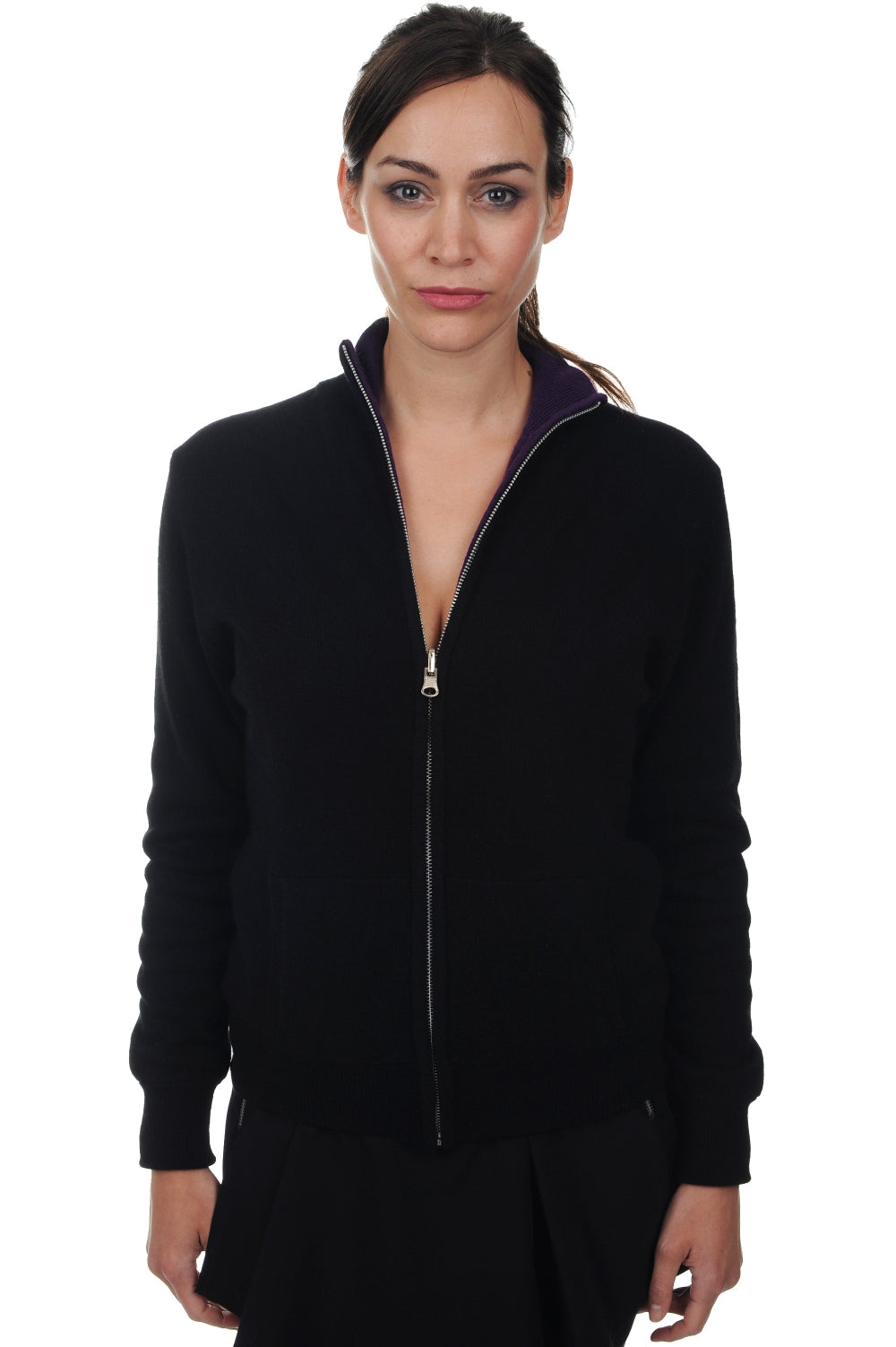 Akemi Kaschmirpullover Damen - Schwarz-Leuchtendes Violett - Mahogany