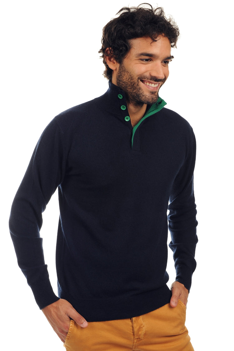 Gauvain Kaschmirpullover Herren - Dunkelmarineblau-Englischgrün - Mahogany