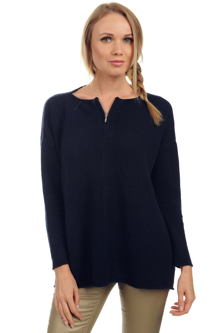 Pullover aus Yak, 100 % Yak, Damen, Rundhalsausschnitt, Reißverschluss, Oversize-Schnitt, lange Ärmel, fein, , Mahogany