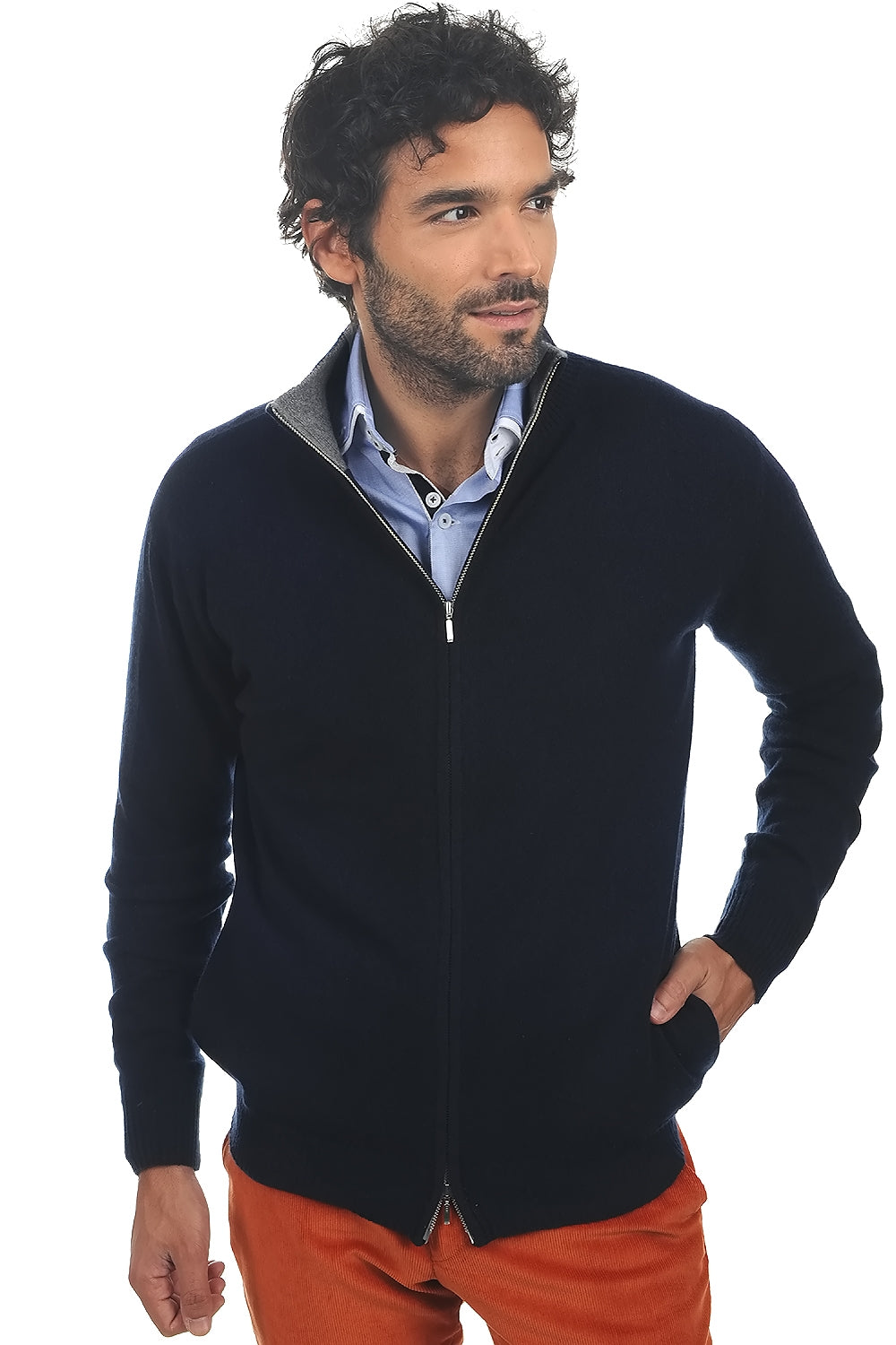 Ronald aus Kaschmir für Herren - marine foncé-gris chiné - Mahogany