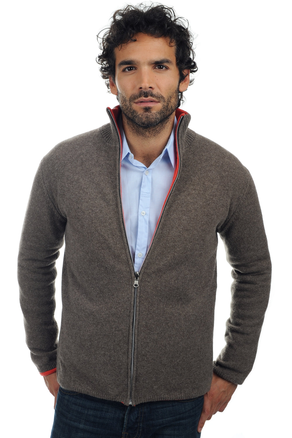 Vincent Kaschmir- und Yakpullover Herren - marmotte naturel-leuchtendes koralle - Mahogany