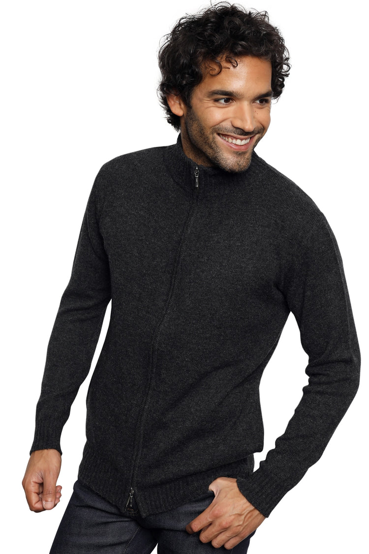 Cardigan aus Kamel, 100 % Kamel, Herren, Stehkragen / Schornsteinkragen, Reißverschluss, gerader Schnitt, lange Ärmel, normal / 2 und 4 Fäden, normales Strickwerk, Mahogany