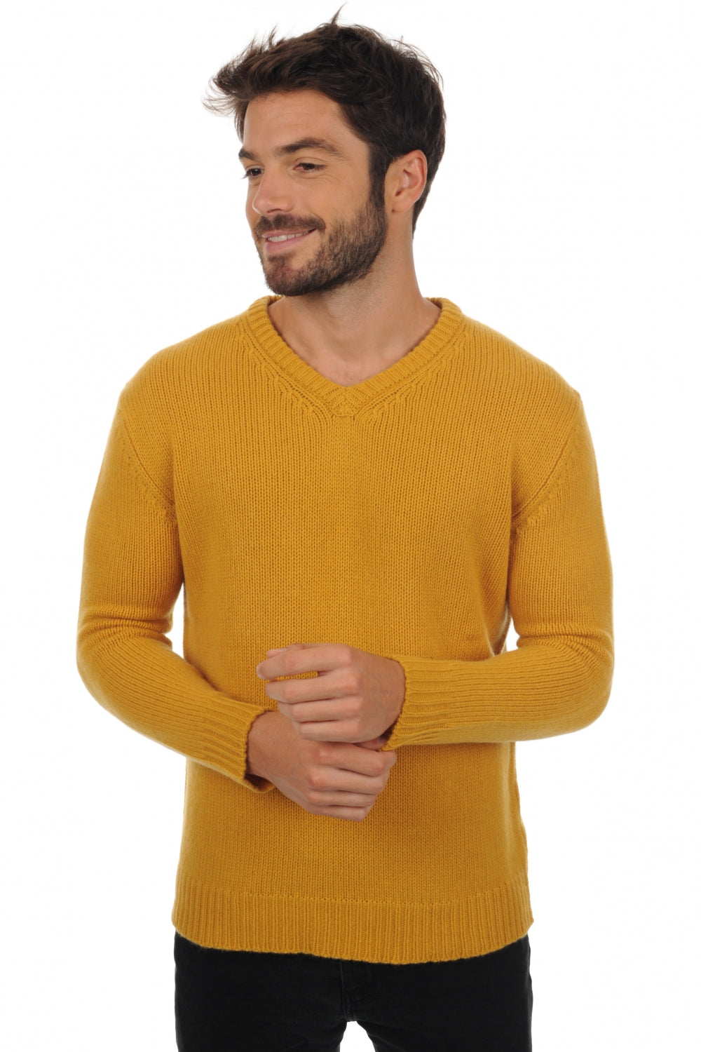 Atman Kaschmirpullover Herren - senf - Mahogany