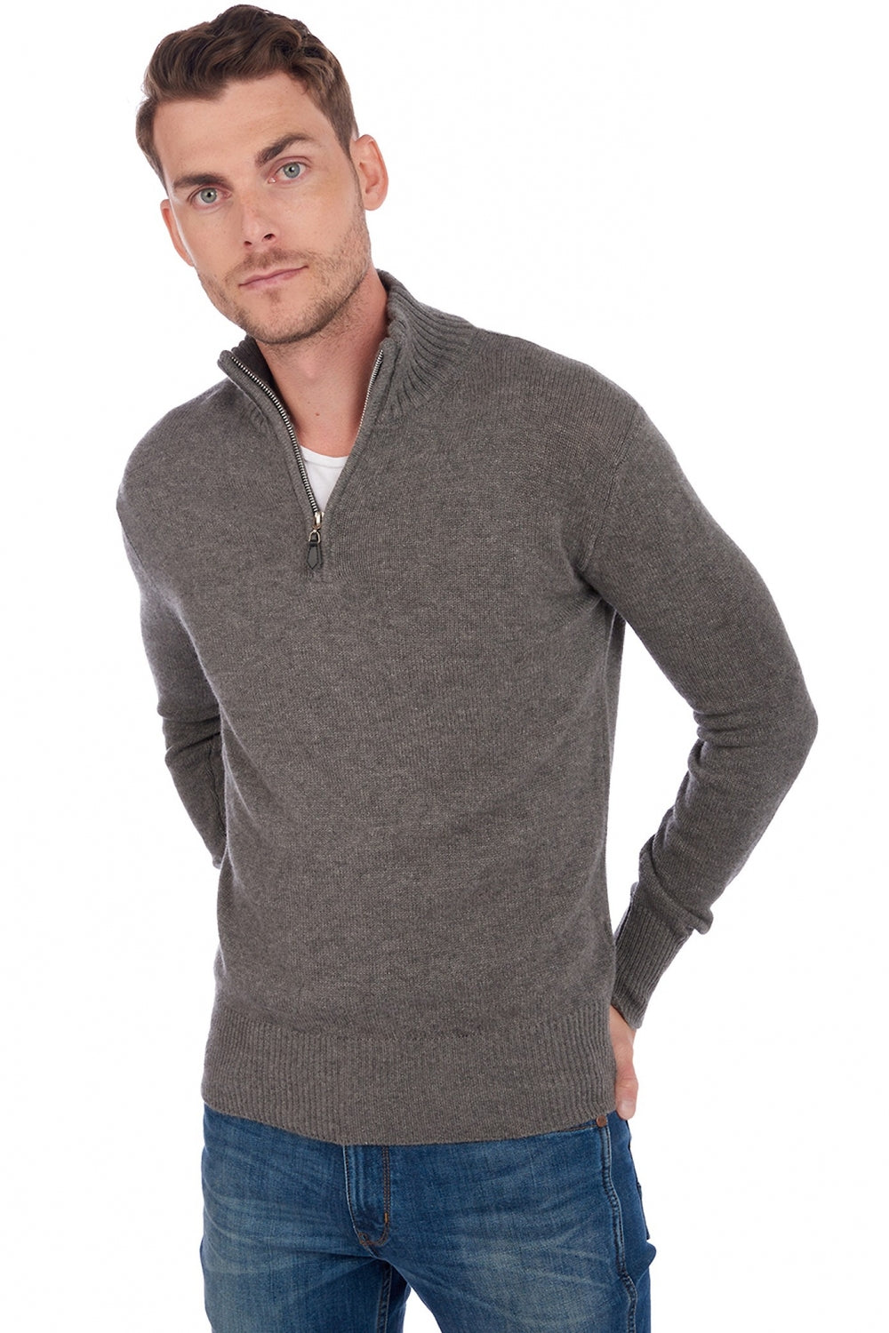 Donovan Kaschmirpullover Herren - meliertes Marmotte - Mahogany