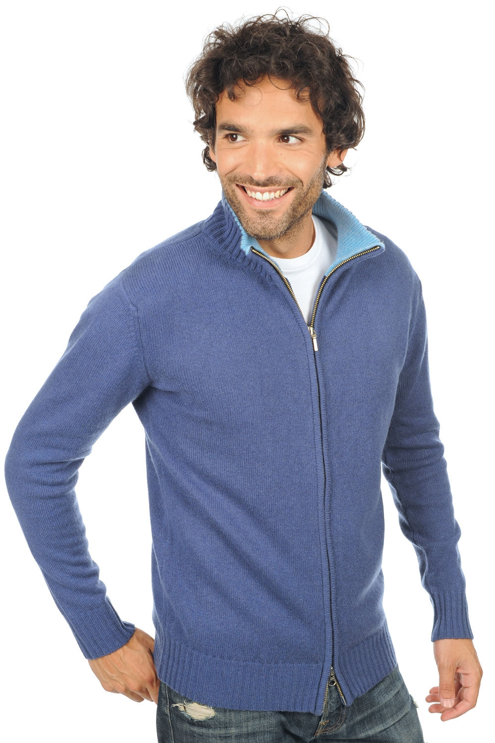 Strickjacke aus Kaschmir, 100 % Kaschmir, Herren, Stehkragen / Rollkragen, Reißverschluss, gerade Schnittform, lange Ärmel, fein, , Mahogany