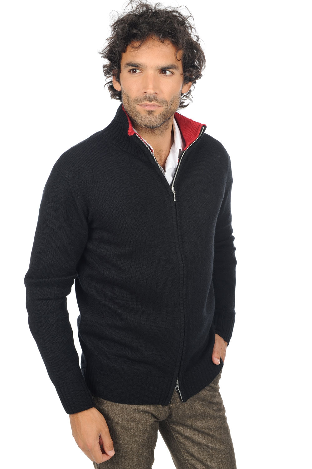 Maxime aus Kaschmir für Herren - schwarz-samtrot - Mahogany