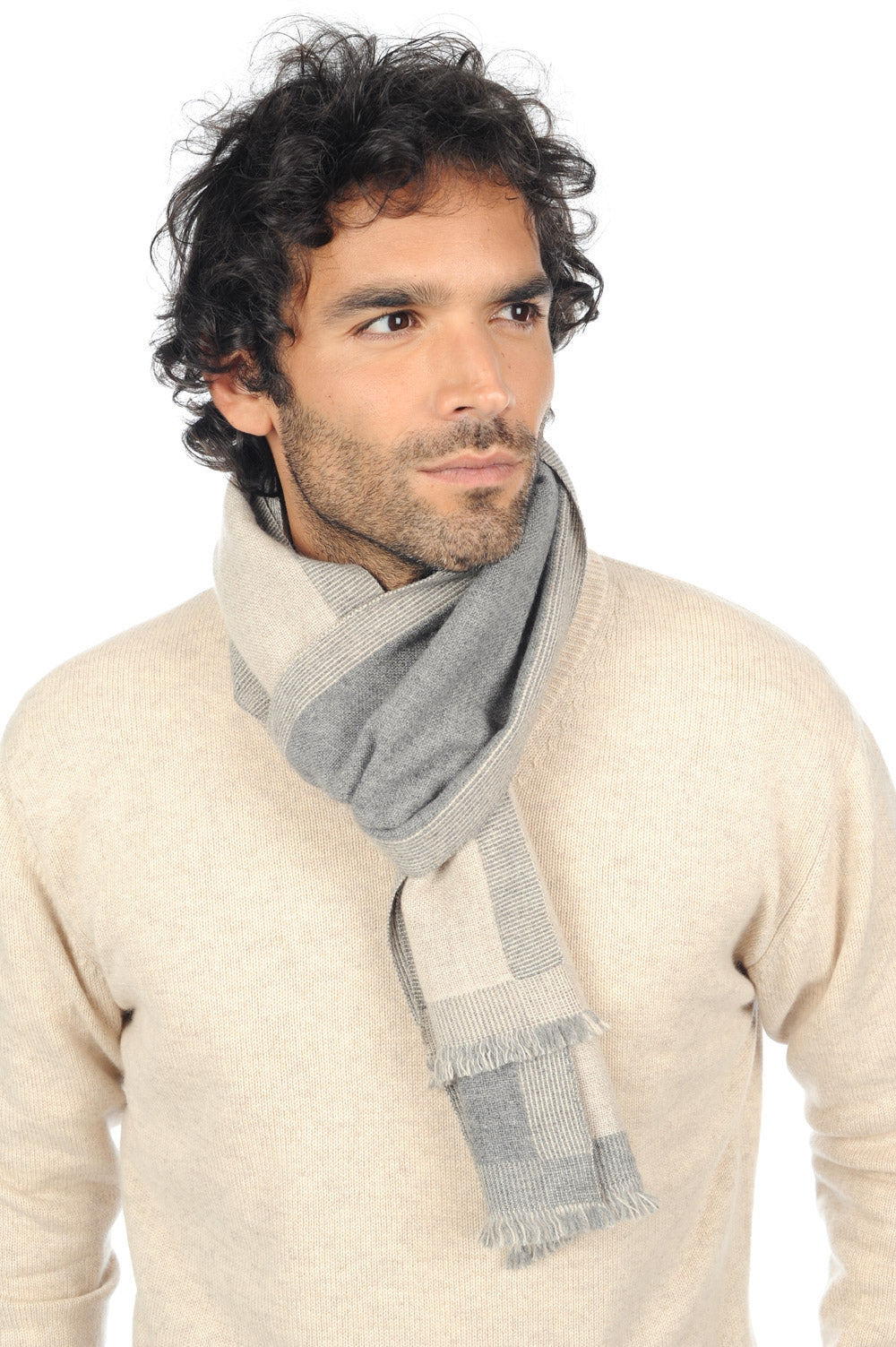 Tonnerre aus Kaschmir unisex - meliertes Grau-zeitloses Beige - Mahogany