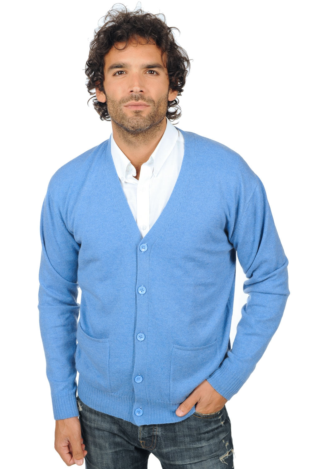 Yoni Kaschmirpullover Herren - meliertes Blau - Mahogany