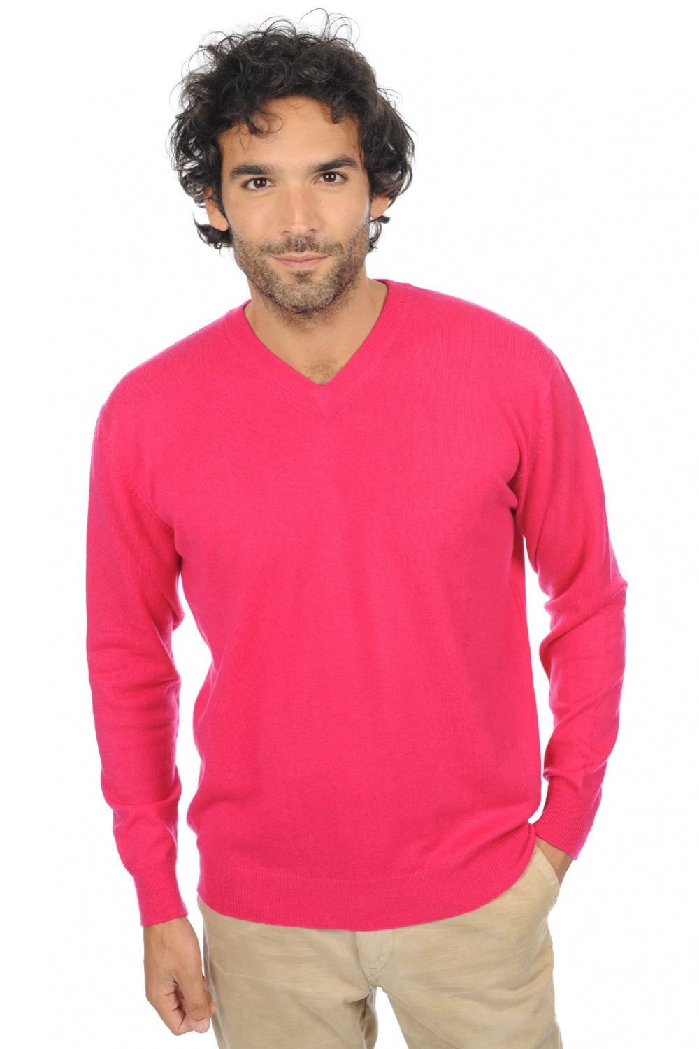 Kaschmirpullover, 100 % Kaschmir, Herren, V-Ausschnitt, gerade Schnittform, lange Ärmel, fein, Mahogany