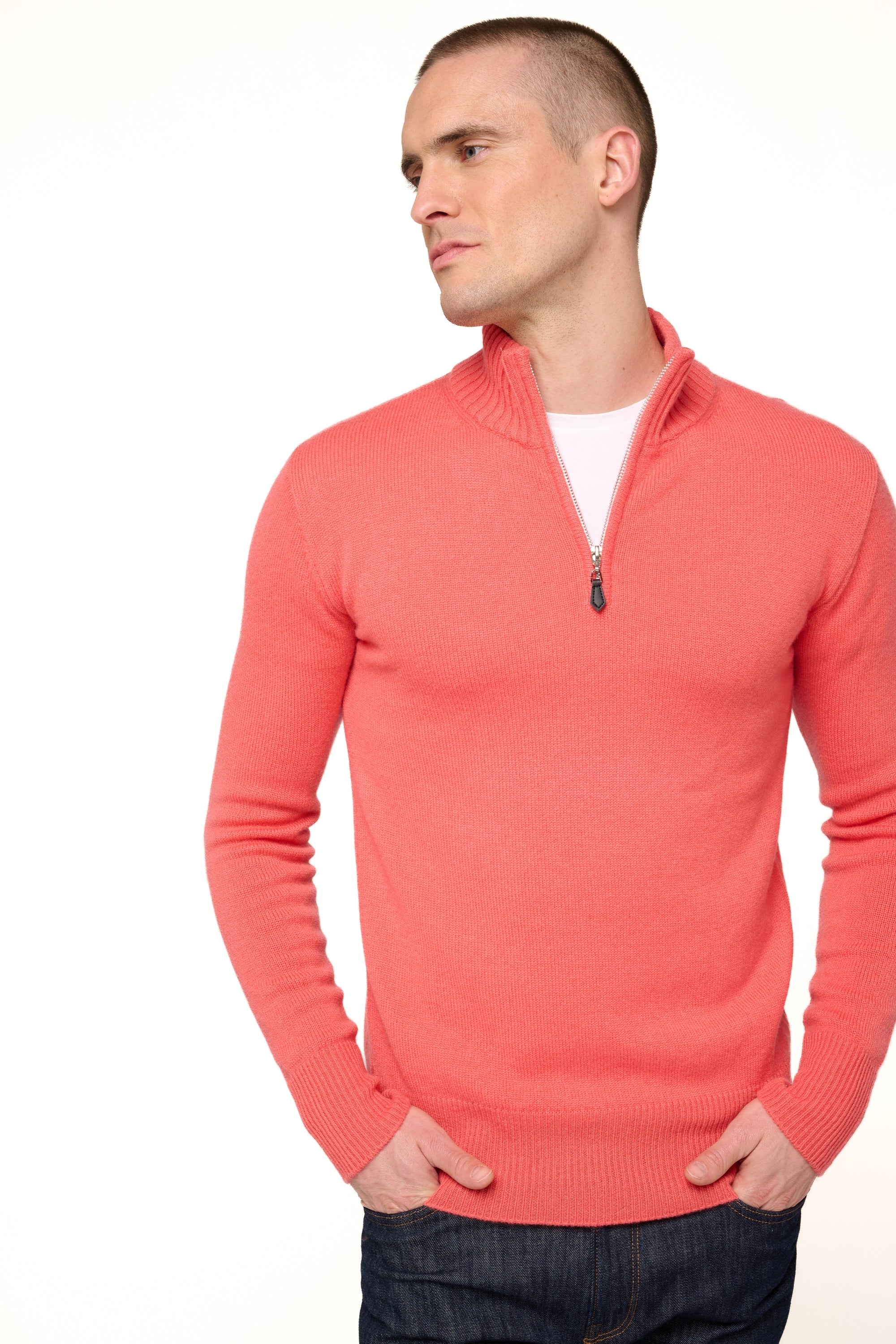 Donovan Kaschmirpullover Herren - Leuchtendes Koralle - Mahogany