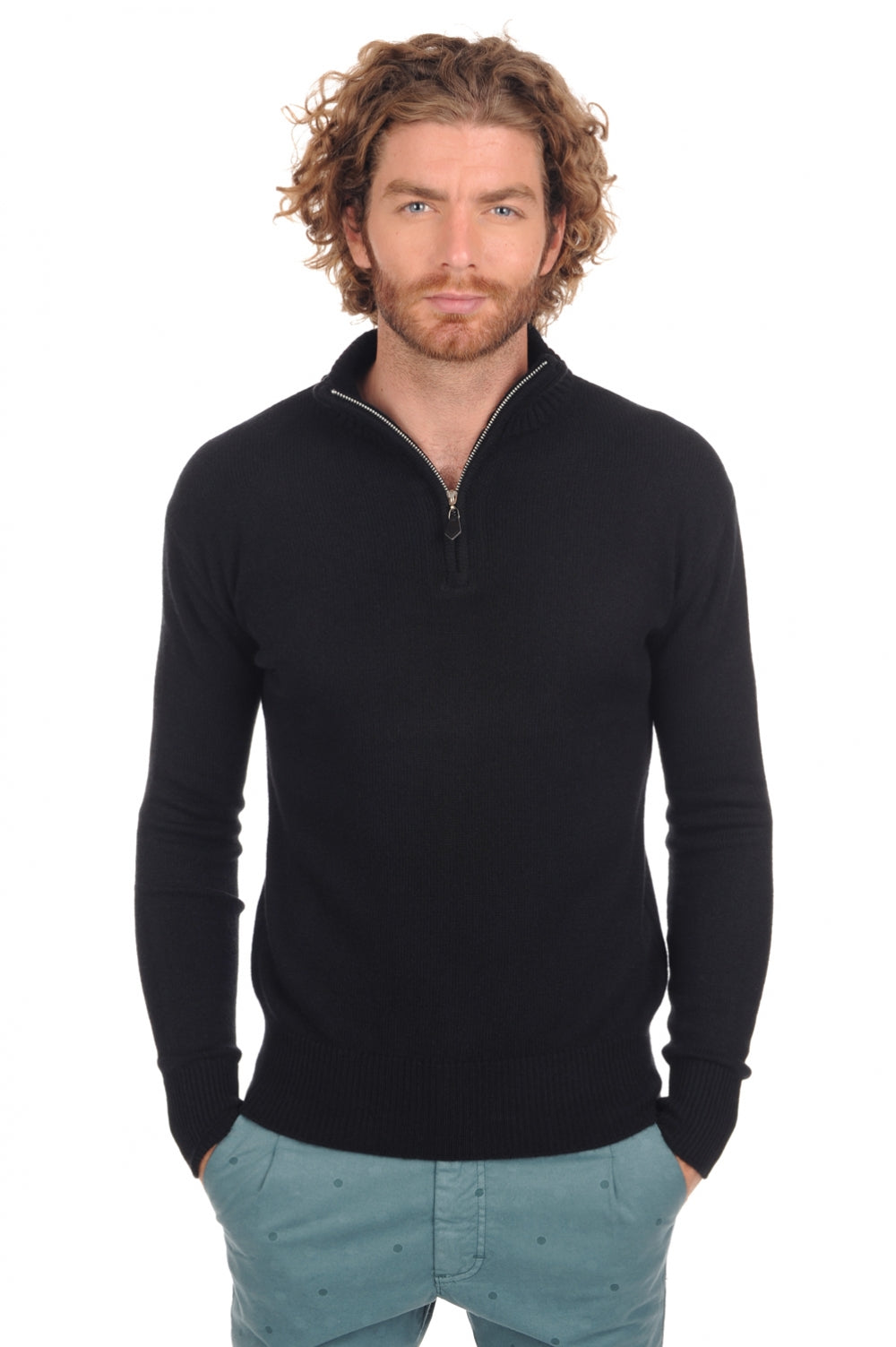Pullover aus Kaschmir, 100 % Kaschmir, Herren, Truckerkragen, Reißverschluss, gerader Schnitt, lange Ärmel, normal / 2- und 4-fädig, normales Strickwerk, Mahogany