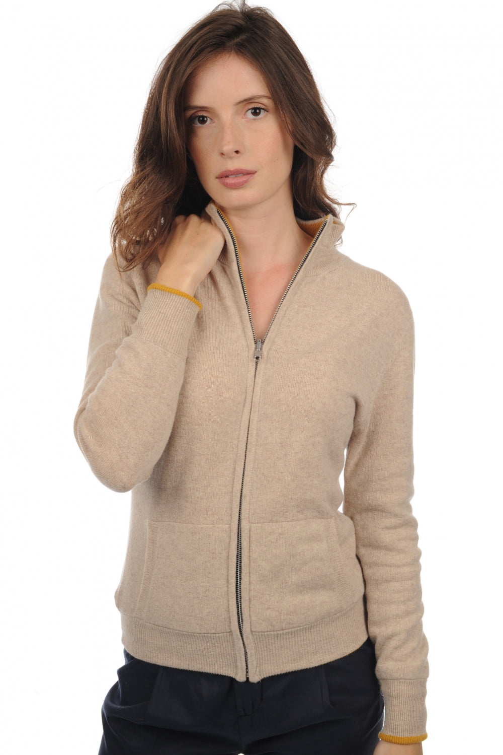 Akemi Kaschmirpullover Damen - Zeitloses Beige / Senf - Mahogany