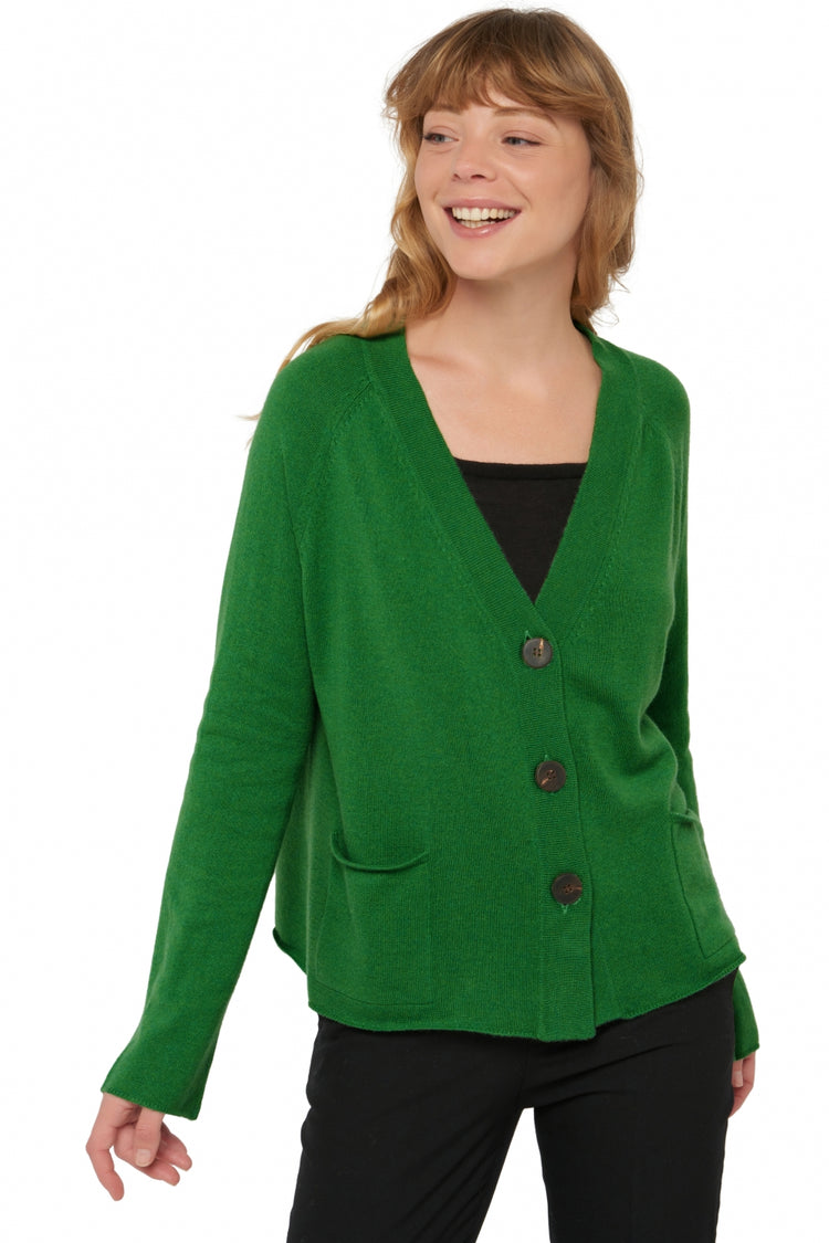 Strickjacke aus Kaschmir, 100 % Kaschmir, Damen, V-Ausschnitt, Knopfverschluss, Oversize-Schnitt, lange Ärmel, normal / 2 und 4 Fäden, normales Strickbild, Mahogany