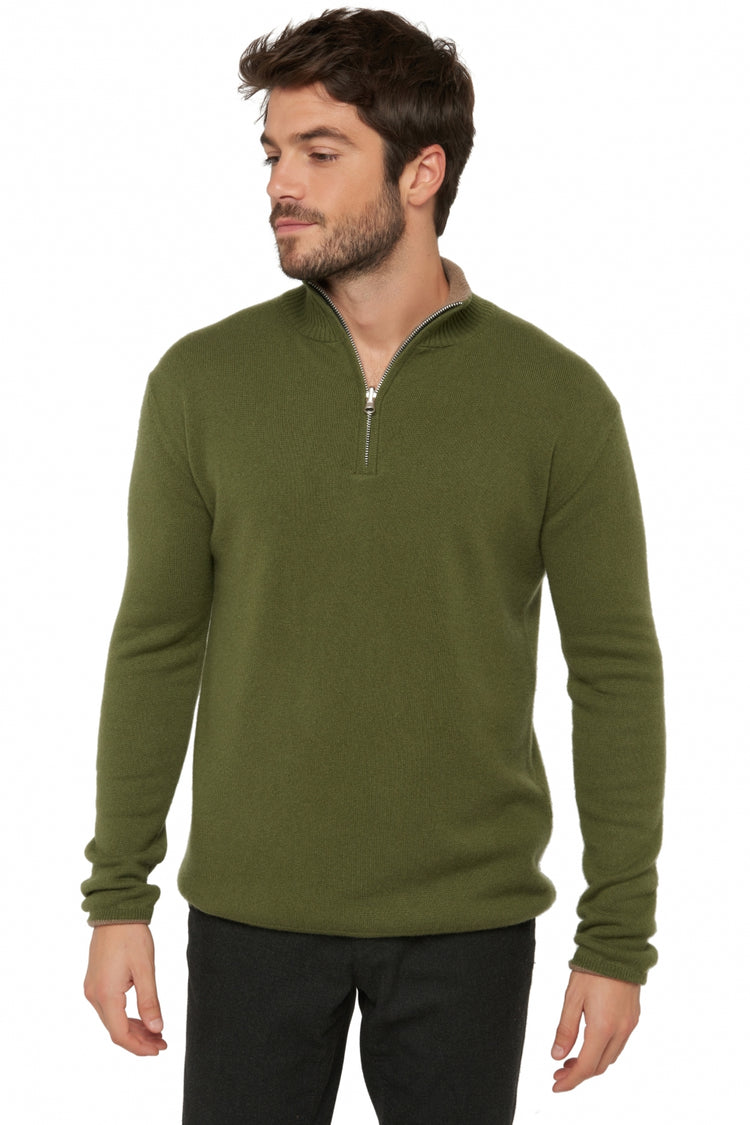 Pullover aus Kaschmir, 100 % Kaschmir, Herren, Truckerkragen, Reißverschluss, gerader Schnitt, lange Ärmel, normal / 2- und 4-fädig, normales Strickwerk, Mahogany