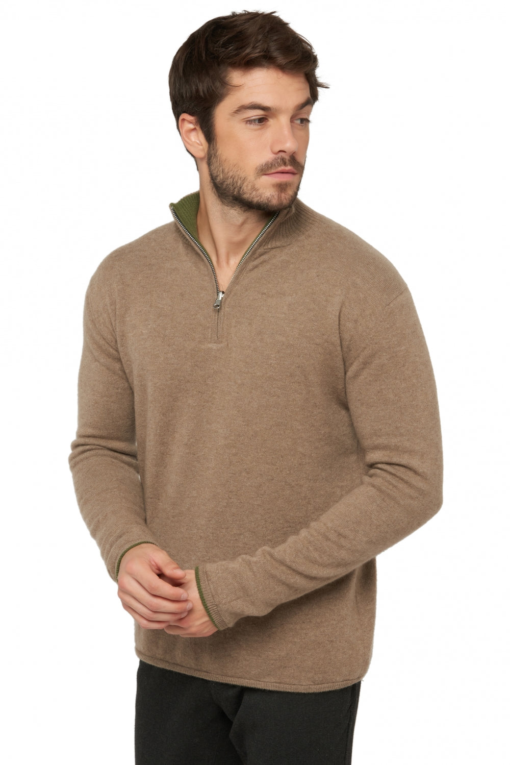 Cilio en cachemire homme - Vue 3 - kaki / natural brown chiné - Mahogany