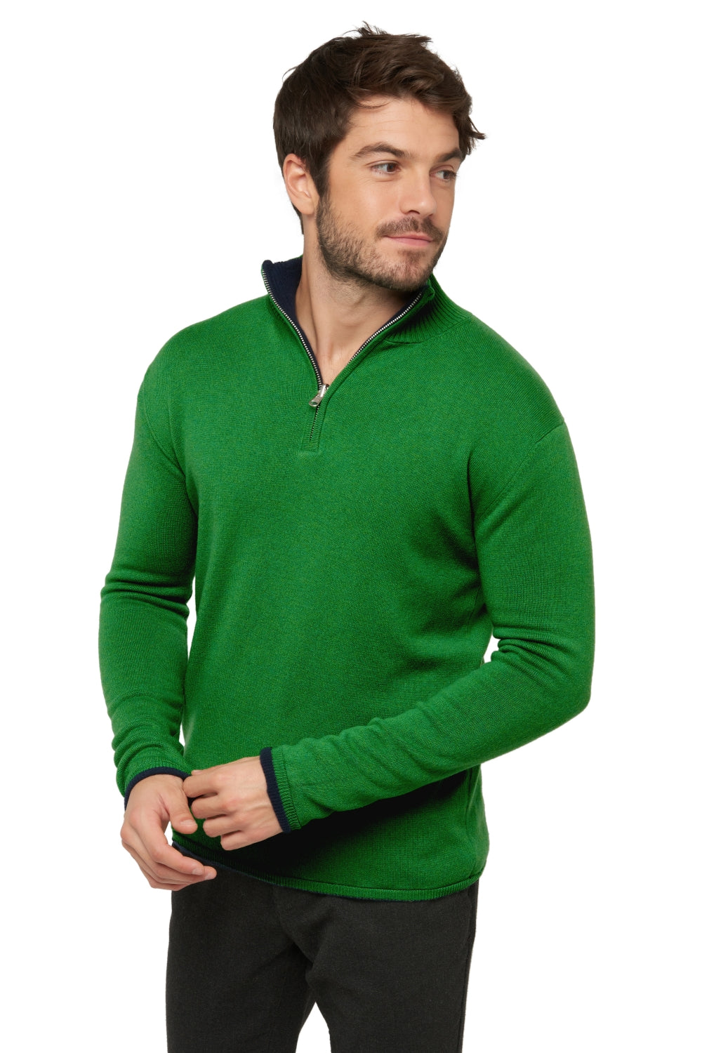 Cilio Kaschmirpullover Herren - Dunkelmarineblau / Basil - Mahogany