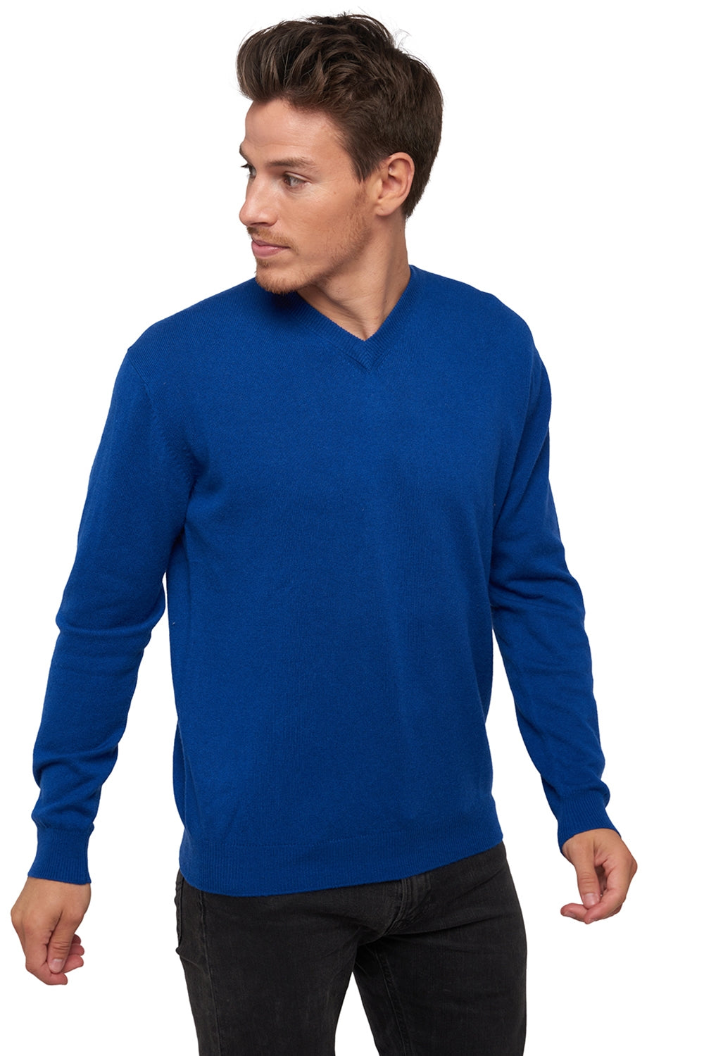 Pullover aus Kaschmir, 100 % Kaschmir, Herren, V-Ausschnitt, gerade Schnittform, lange Ärmel, normal / 2 und 4 Fäden, normaler Strick, Mahogany