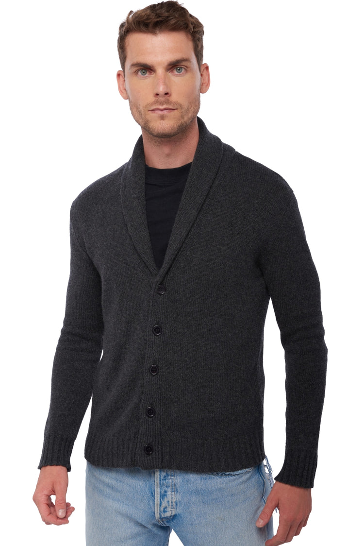 Cardigan aus Kaschmir, 100 % Kaschmir, Herren, Schalenkragen, Knopfverschluss, gerader Schnitt, lange Ärmel, grob / 6 Fäden und mehr, normales Strickbild, Mahogany