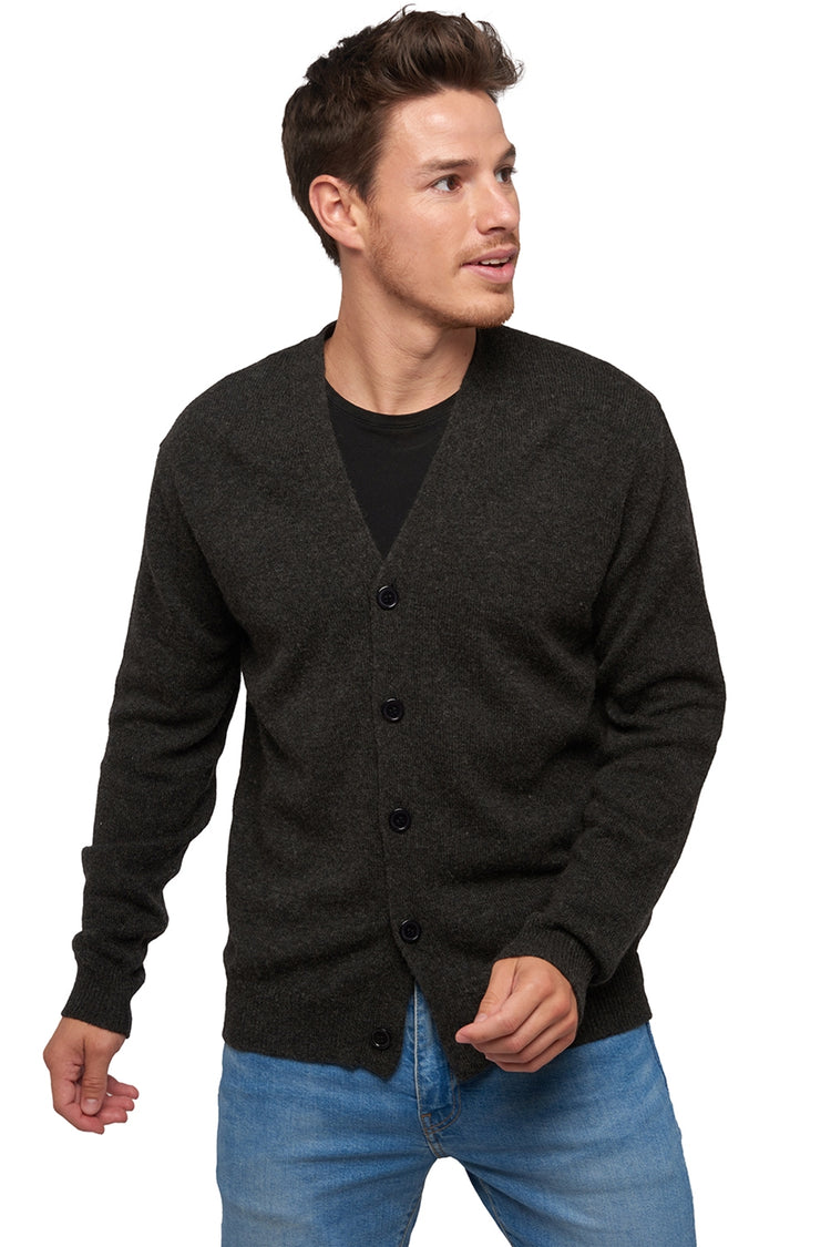 Cardigan aus Kamelhaar, 100 % Kamelhaar, Herren, V-Ausschnitt, Knopfverschluss, gerade Schnittform, lange Ärmel, normal / 2 und 4 Fäden, normaler Strick, Mahogany