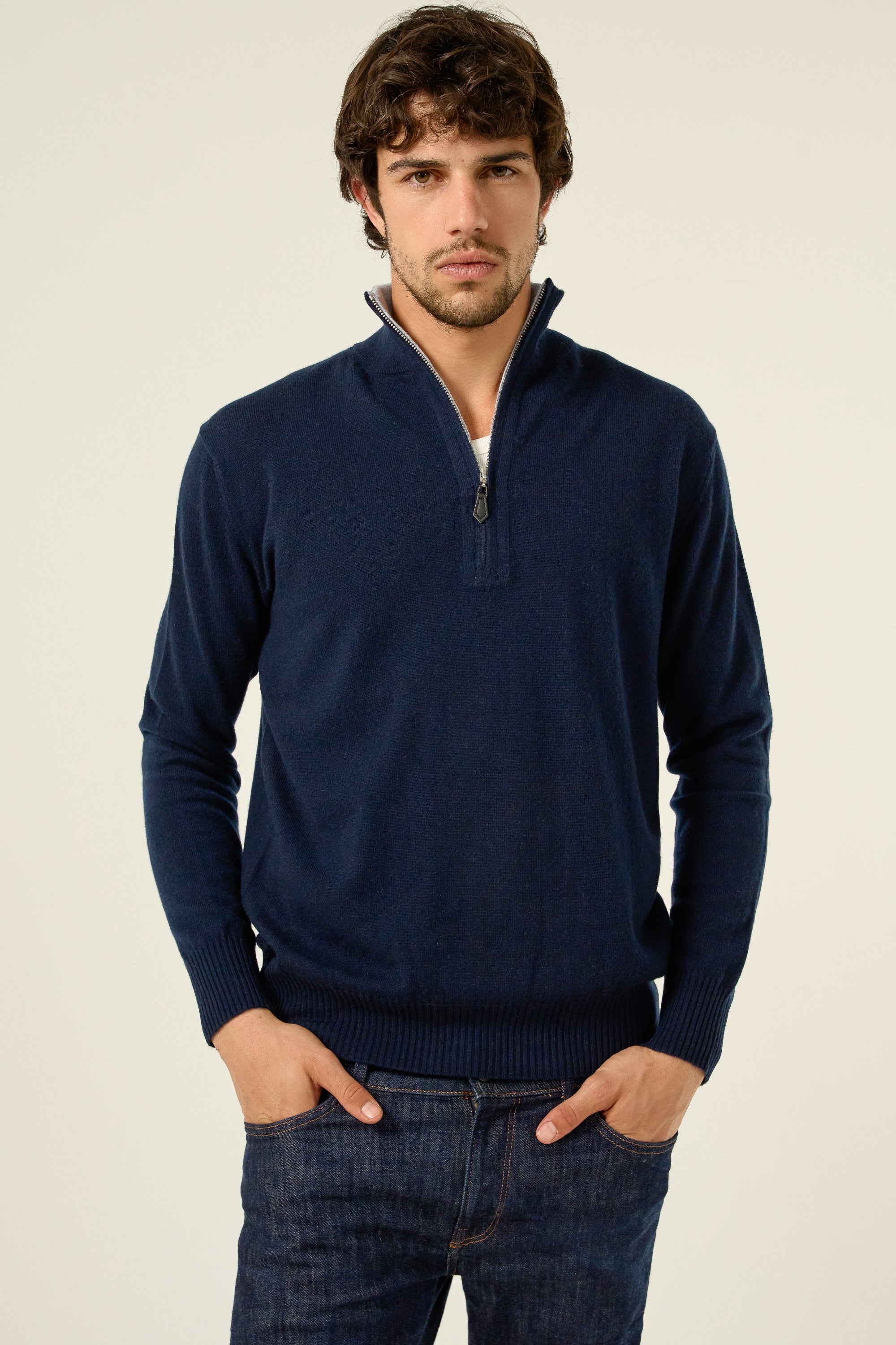 Henri Kaschmirpullover Herren - marine foncé / himmelblau - Mahogany