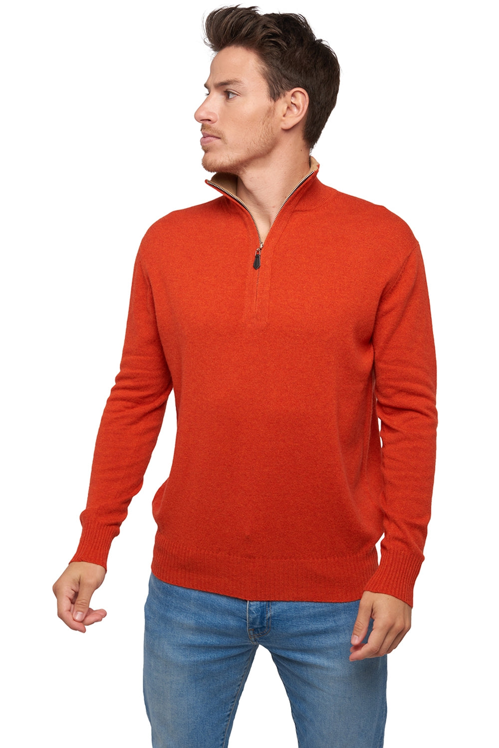 Henri Kaschmirpullover Herren - paprika / kamel - Mahogany