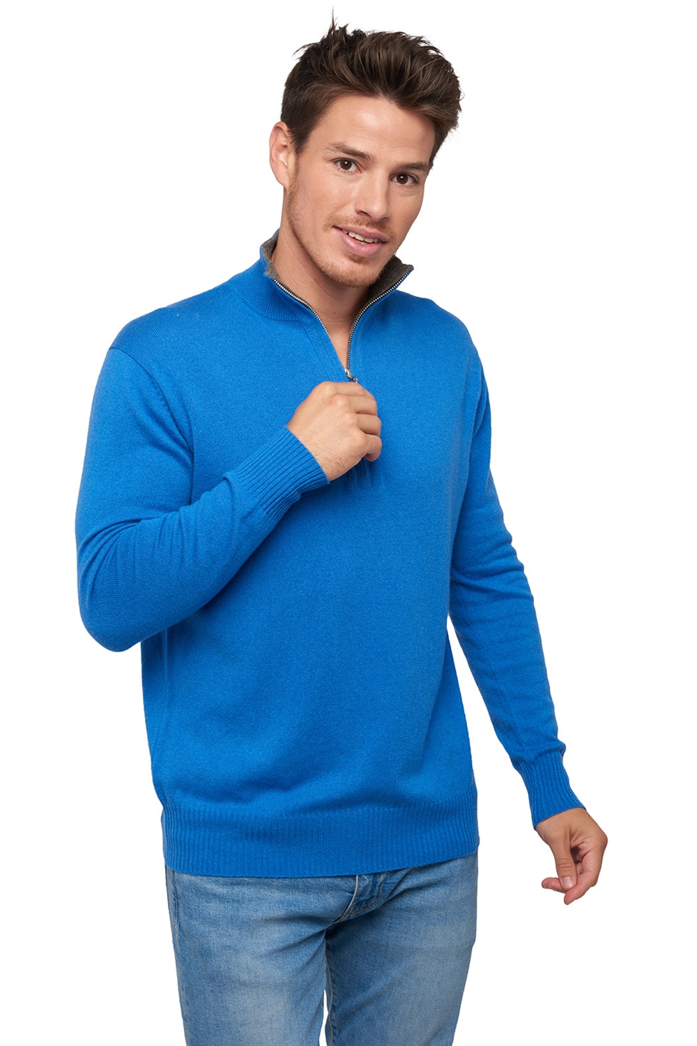 Henri Kaschmirpullover Herren - tetbury blue / marmotte meliert - Mahogany