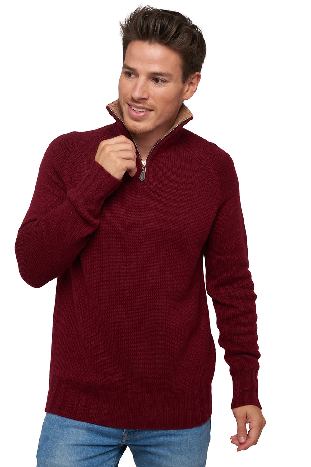 Olivier aus Kaschmir für Herren - Bordeaux / Kamel - Mahogany