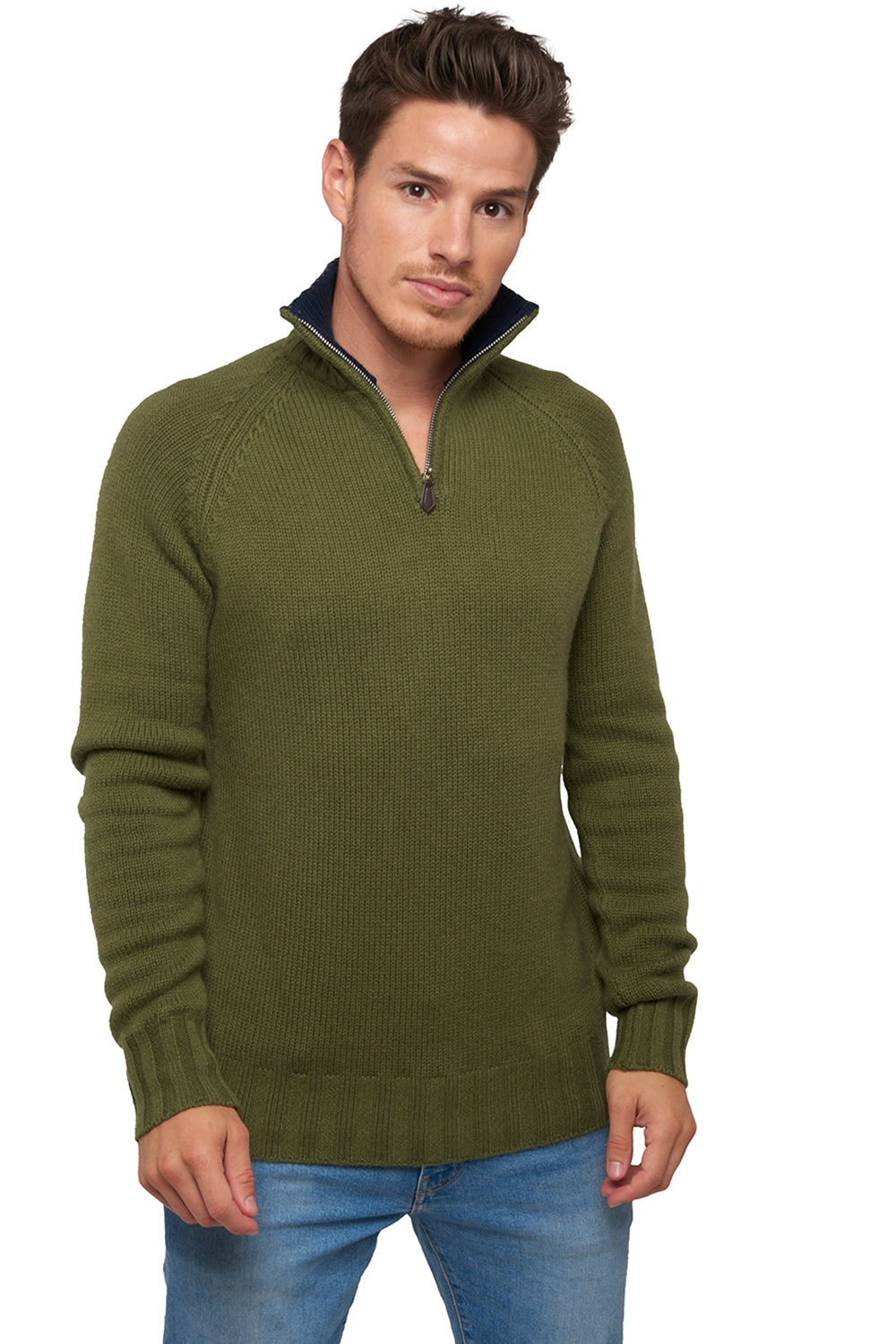 Olivier aus Kaschmir für Herren - Khaki / Dunkelmarineblau - Mahogany