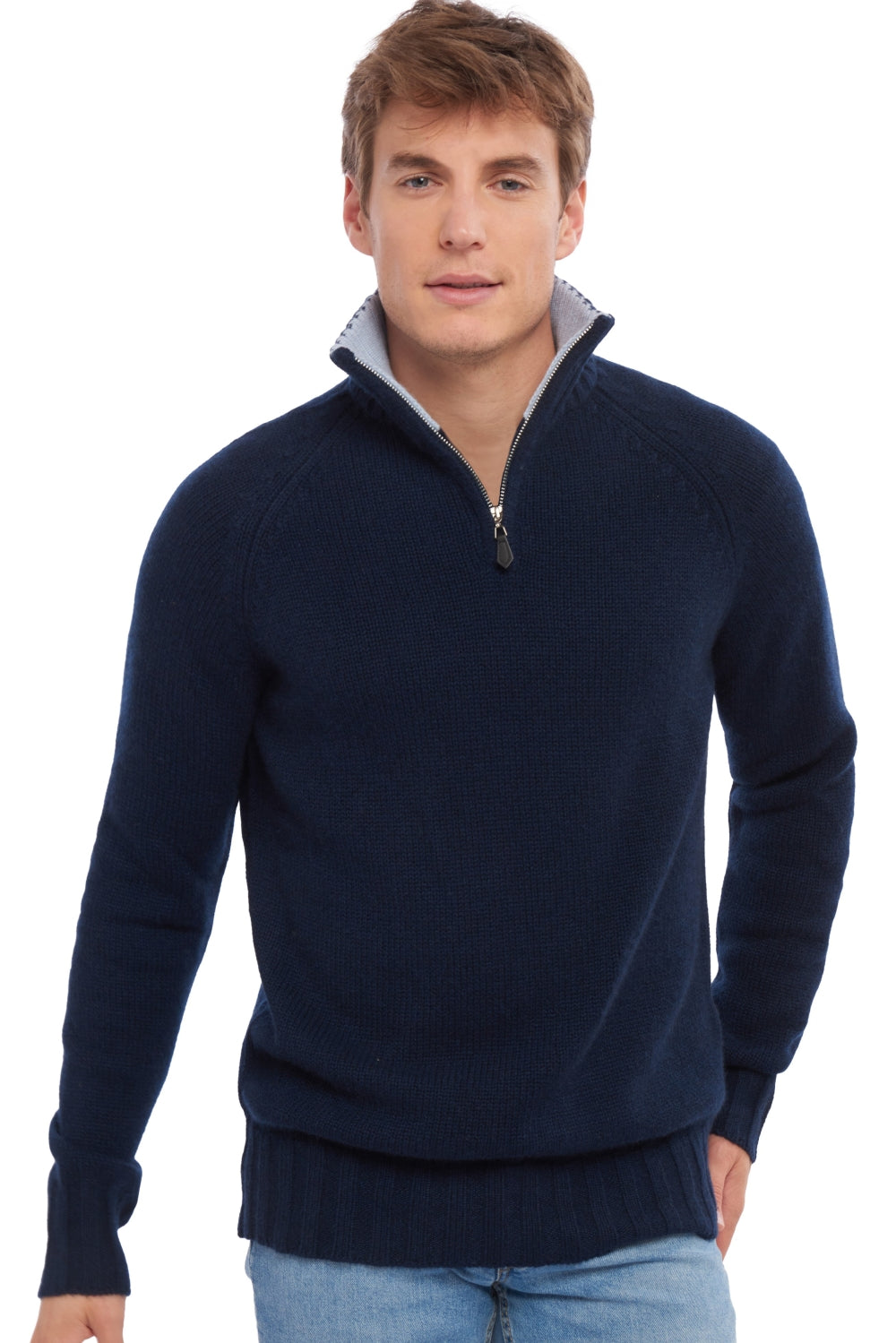 Olivier aus Kaschmir für Herren - Dunkelmarineblau / Himmelblau - Mahogany