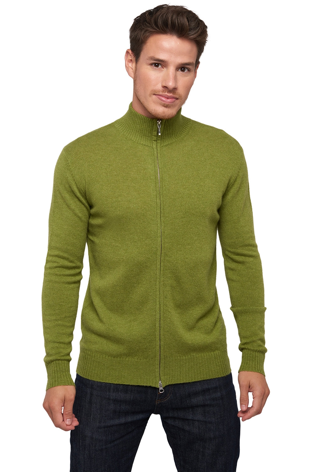 Cardigan aus Kaschmir, 100 % Kaschmir, Herren, Stehkragen / Schornsteinkragen, Reißverschluss, gerade Schnittform, lange Ärmel, normal / 2- und 4-fädig, normales Strickwerk, Mahogany