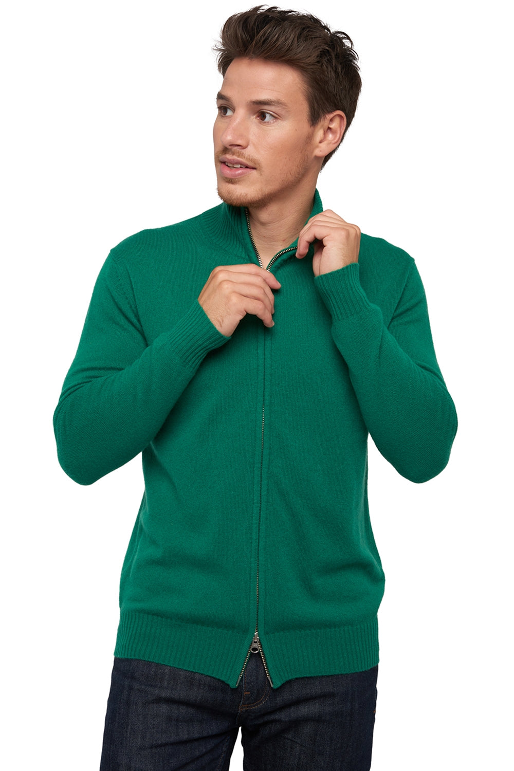 Thobias aus Kaschmir für Herren - green grass - Mahogany