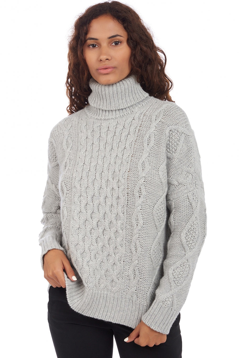 Kaschmirpullover, 100 % Kaschmir, Damen, Rollkragen, weite Passform, lange Ärmel, grob / 6 Fäden und mehr, Zopfmuster, Mahogany