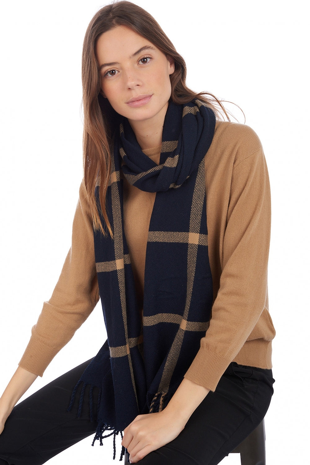 Amsterdam aus Kaschmir unisex – dunkelmarineblau / kamel – Mahogany
