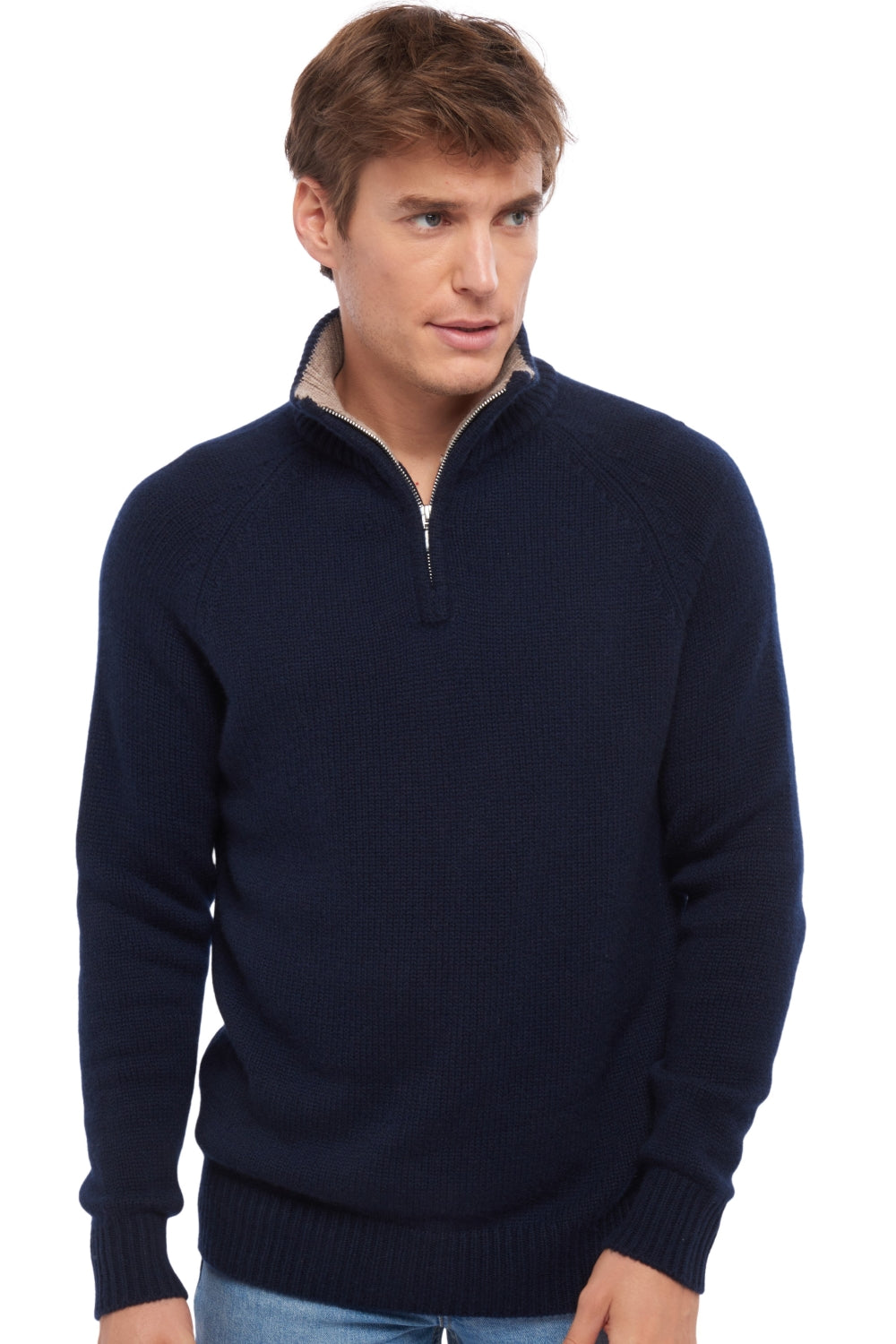 Angers Kaschmirpullover Herren - Dunkelmarineblau / Toast - Mahogany