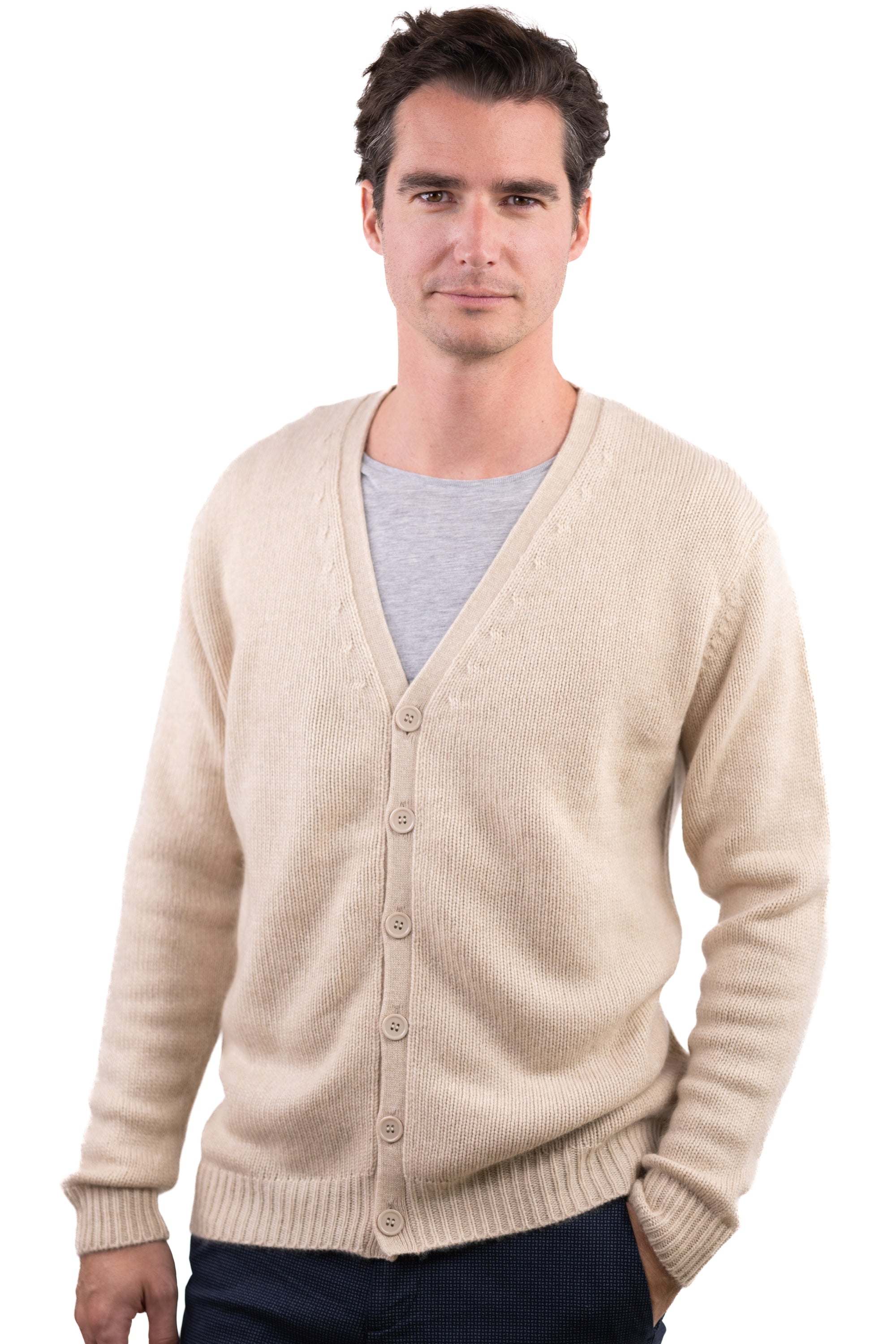 Leon aus Kaschmir für Herren - Natural Beige - Mahogany