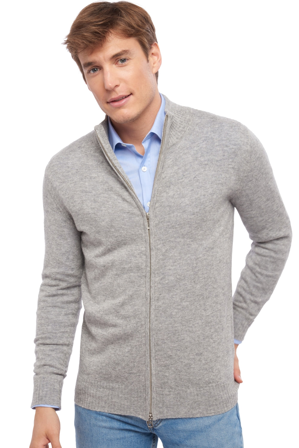 Thobias aus Kaschmir für Herren - fog grey - Mahogany
