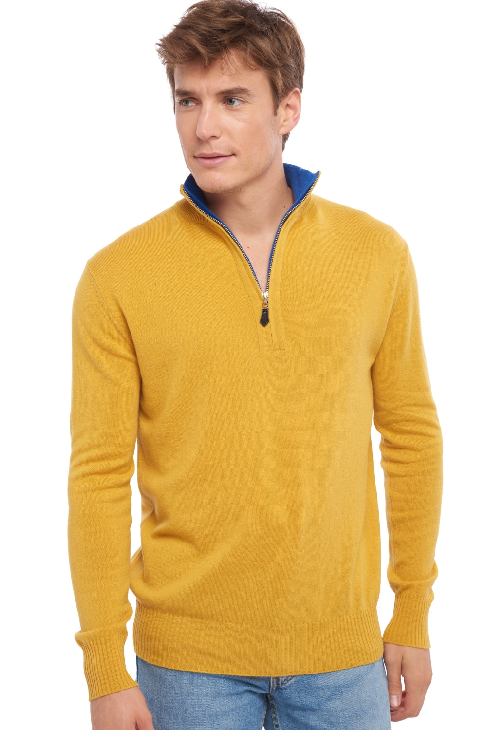 Henri Kaschmirpullover Herren - senf / bleu lapis - Mahogany