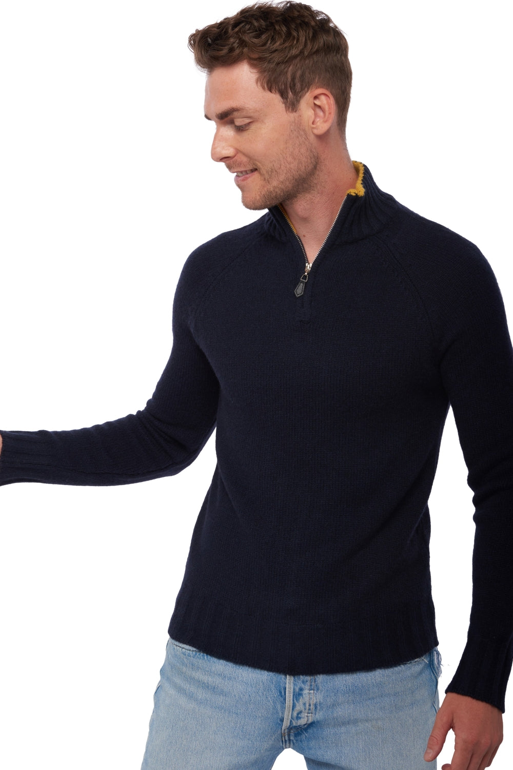 Howard en cachemire et yak homme - Vue 1 - bleu nuit / moutarde - Mahogany