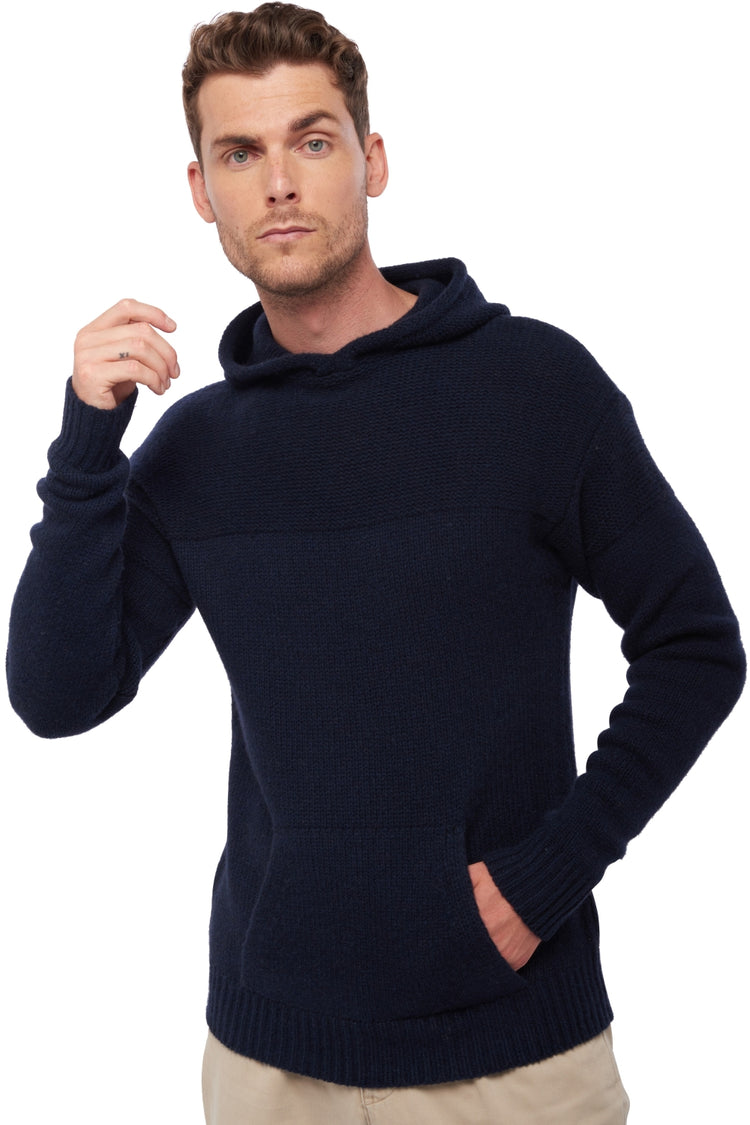 Yakpullover, 100 % Yak, Herren, Kapuze, gerader Schnitt, lange Ärmel, grob / 6-fädig und mehr, Jersey, Mahogany