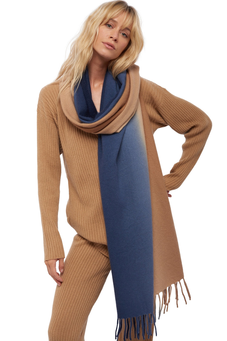 Vaasa aus Kaschmir unisex - camel / dunkles Marine - Mahogany