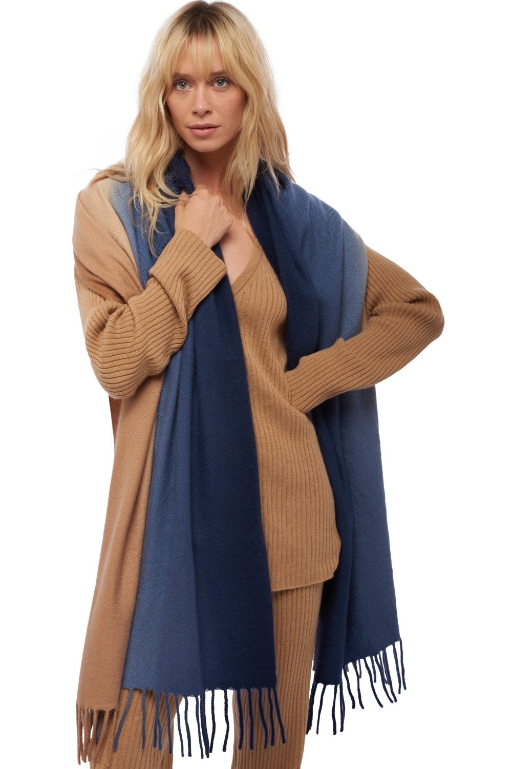Vaasa en cachemire mixte - Vue 2 - camel / marine foncé - Mahogany