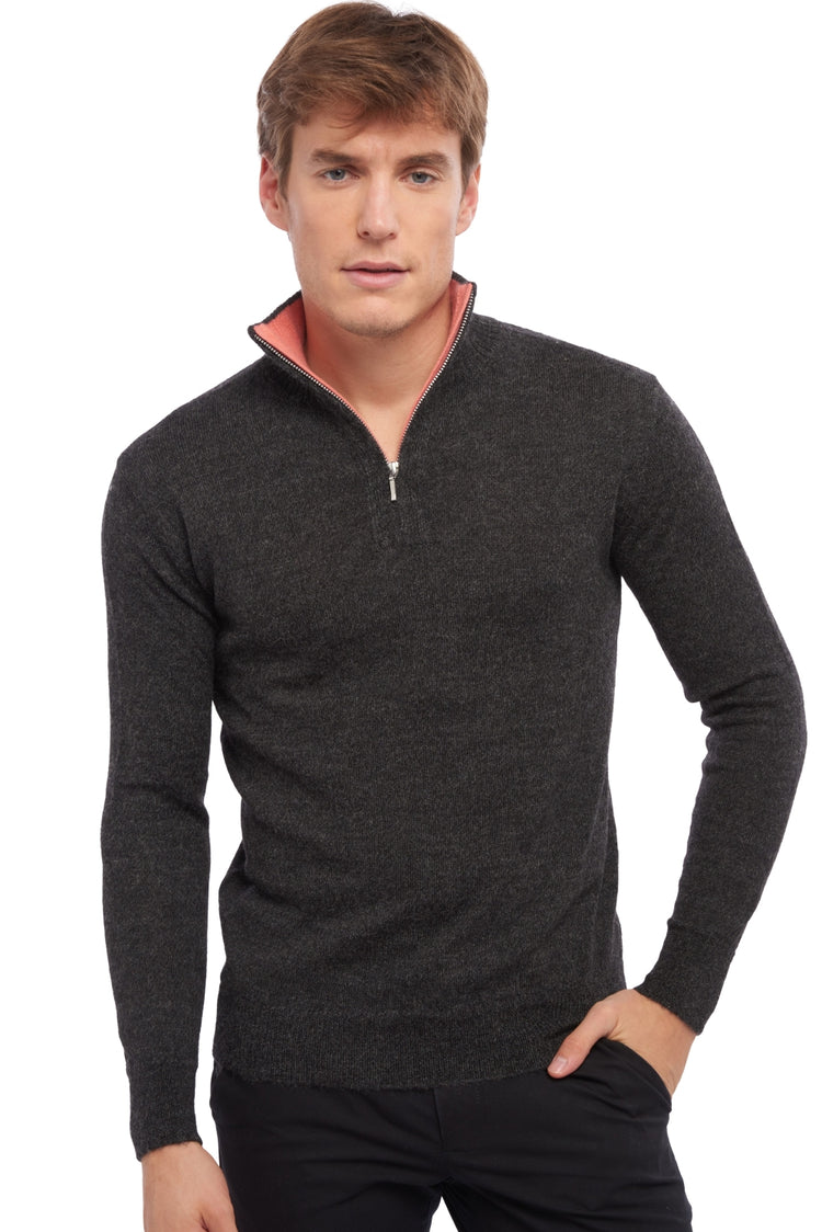 Pullover aus Baby-Alpaka & Kaschmir, 100 % Baby-Alpaka & 100 % Kaschmir, Herren, Truckerkragen, Reißverschluss, gerader Schnitt, lange Ärmel, normal / 2- und 4-fädig, normales Strickgewebe, Mahogany