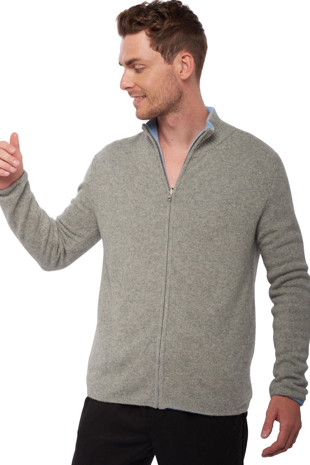Vincent Kaschmir- und Yakpullover Herren - silver / blau azur meliert - Mahogany