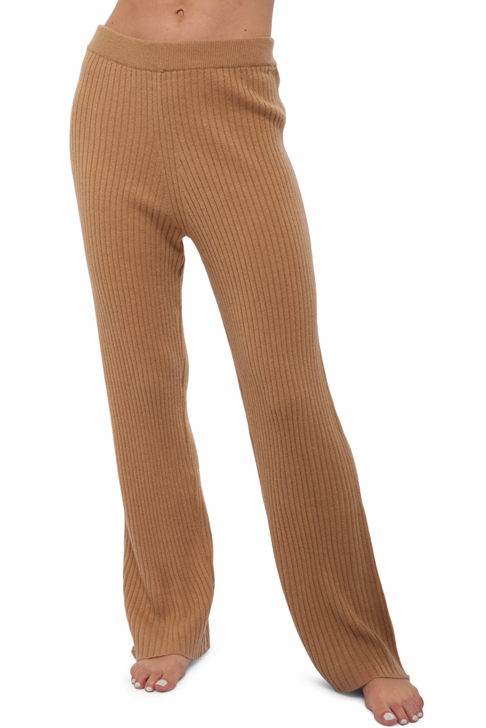 Kaschmirhose, 100 % Kaschmir, Damen, gerader Schnitt, fein, gerippt, Mahogany