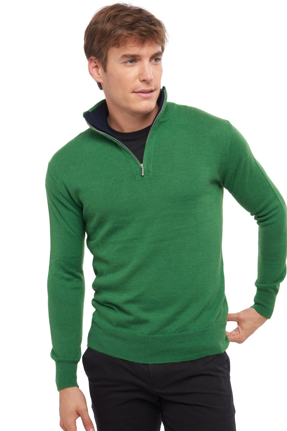 Vihari aus Baby-Alpaka & Kaschmir Herren - green leaf / marine foncé - Mahogany