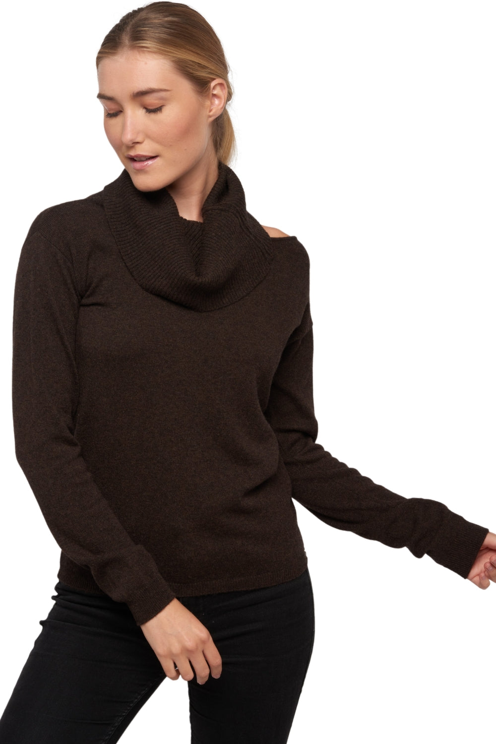 Kaschmirpullover, 100 % Kaschmir, Damen, Rollkragen, gerade Schnittform, lange Ärmel, normal / 2- und 4-fädig, normales Strickbild, Mahogany