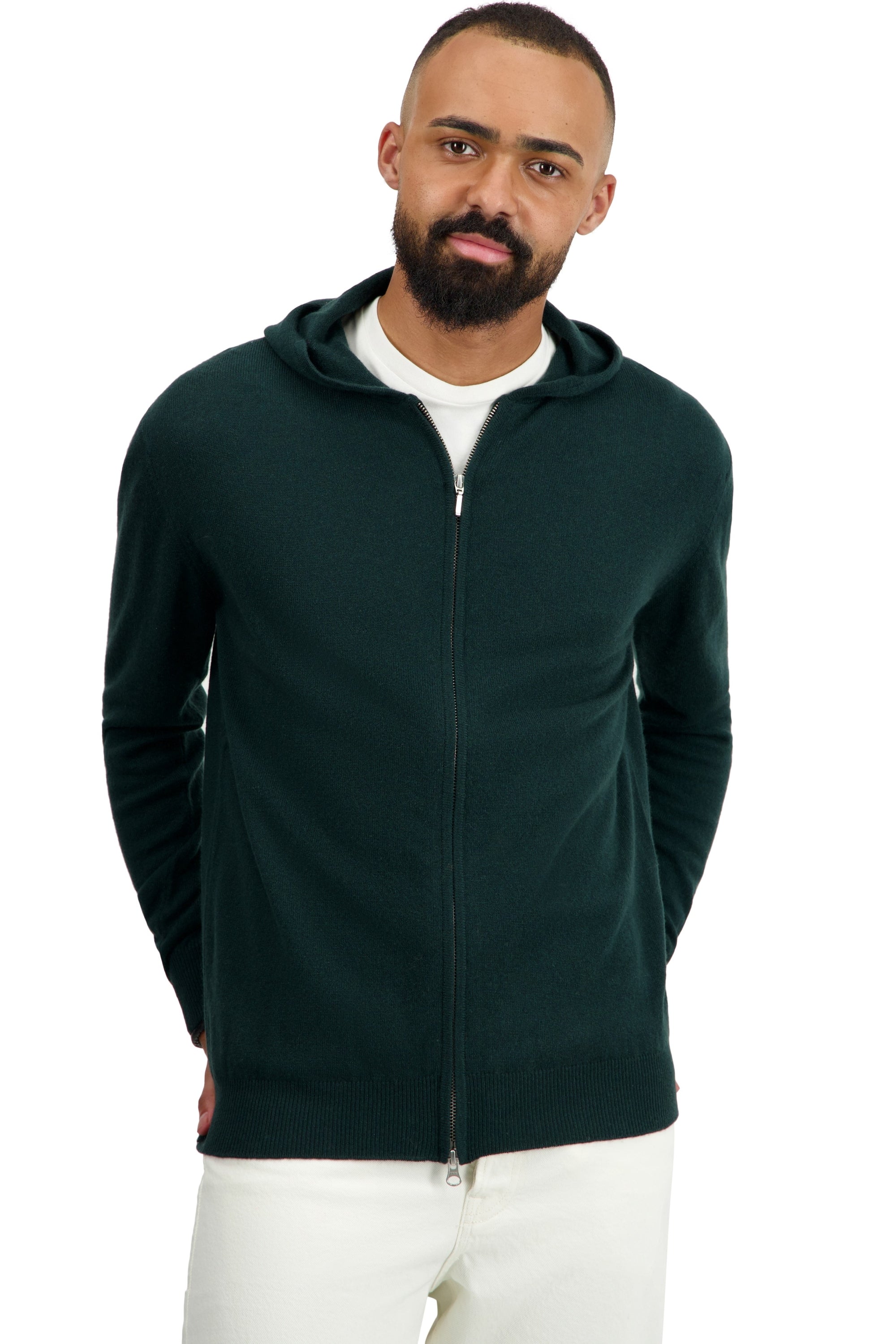 Cardigan aus Kaschmir, 100 % Kaschmir, Herren, Kapuze, Reißverschluss, gerader Schnitt, lange Ärmel, normal / 2 und 4 Fäden, normales Strickwerk, Mahogany