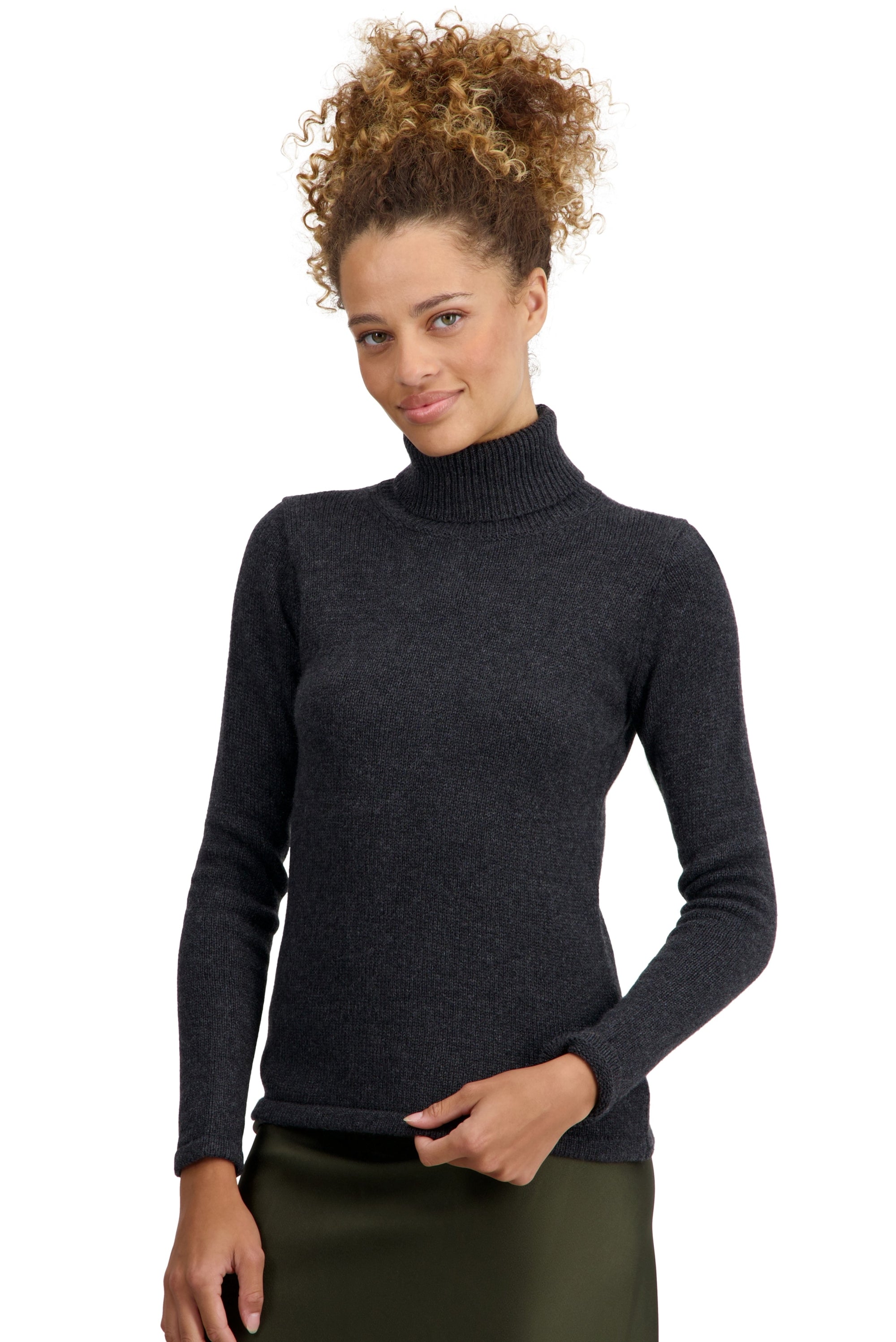 Kaschmirpullover, 100 % Kaschmir, Damen, Rollkragen, taillierte Passform, lange Ärmel, grob / 6 Fäden und mehr, normale Strickart, Mahogany