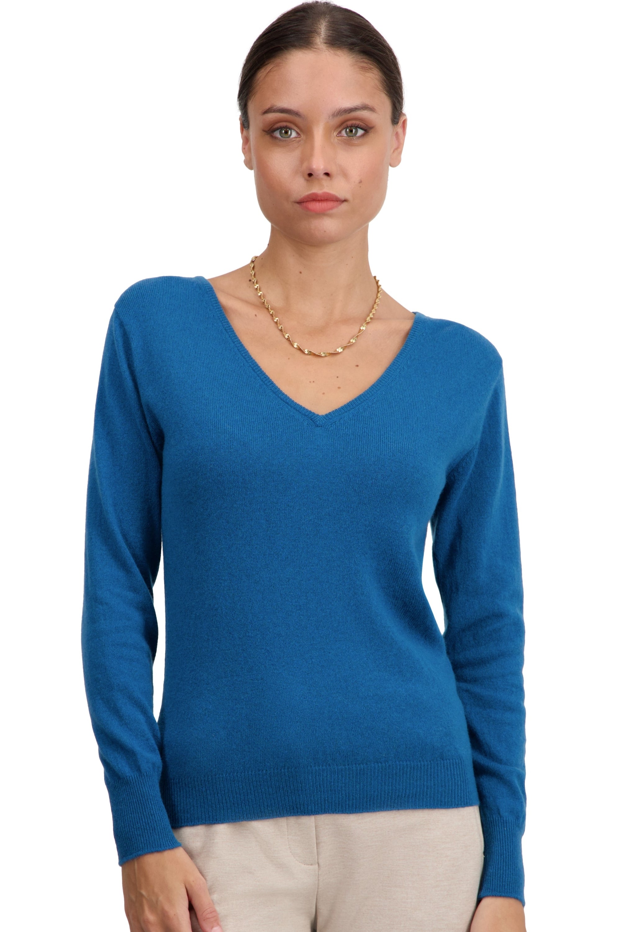 Kaschmirpullover, 100 % Kaschmir, Damen, V-Ausschnitt, gerader Schnitt, lange Ärmel, normal / 2- und 4-fädig, normales Strickgewebe, Mahogany